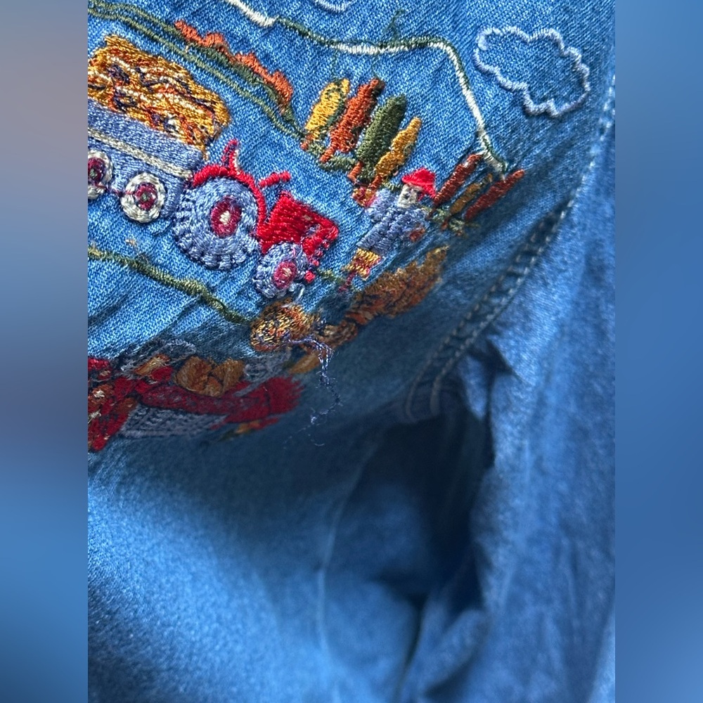 SOLD Vintage Y2K Bobbie Brooks Denim Fall Harvest Embroidered Button Women’s L - Picture 4 of 13